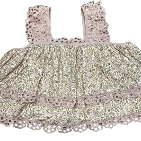 Anthro Let Me Be Eyelet Swing Top Sz XL Sleeveless Tiered Silhouette Boho Dreamy - Picture 11 of 16